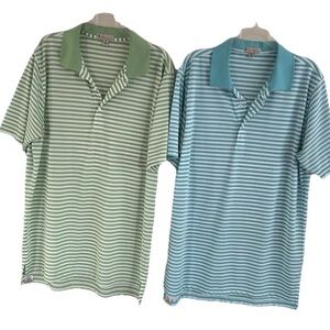 Peter Millar Summer Comfort Polo Shirt Men’s XL Set 2 Blue Green Striped Tennis